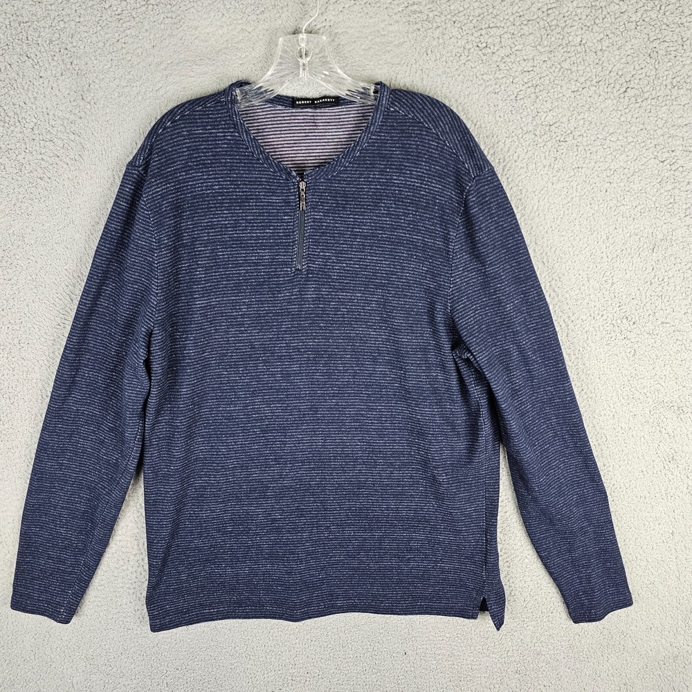 Robert Barakett Sweater Mens XL Blue Brenton LS Zip Henley Striped RB12012